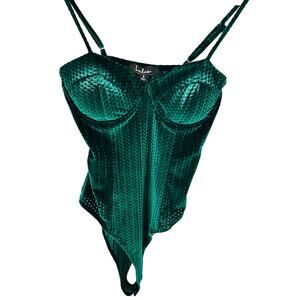 Lulu's Flirty Feelings Emerald Green Velvet Bustier Bodysuit- Women's Size Small